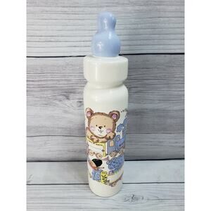 Cambium Designs Blue Boy Baby Bottle Bank Ceramic Personalized 1986 Vintage